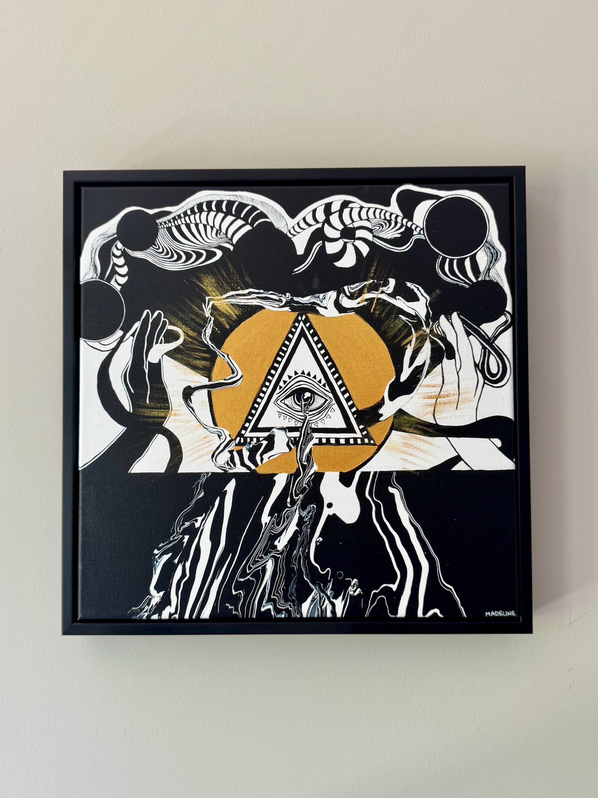 Eye of Creation - Framed Hand-Embellished Canvas Print 12x12 (XAOS)