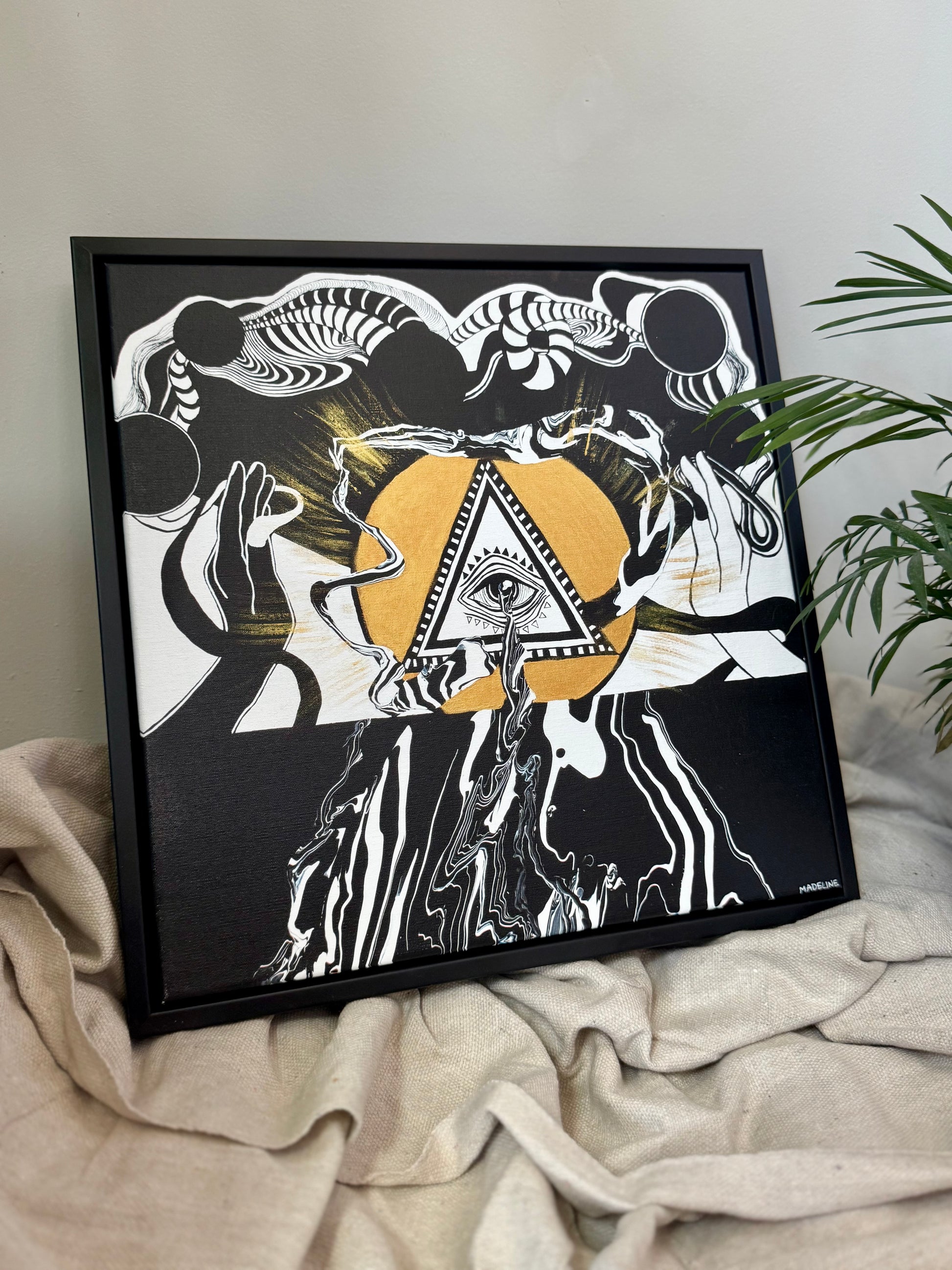 Eye of Creation - Framed Hand-Embellished Canvas Print 12x12 (XAOS)