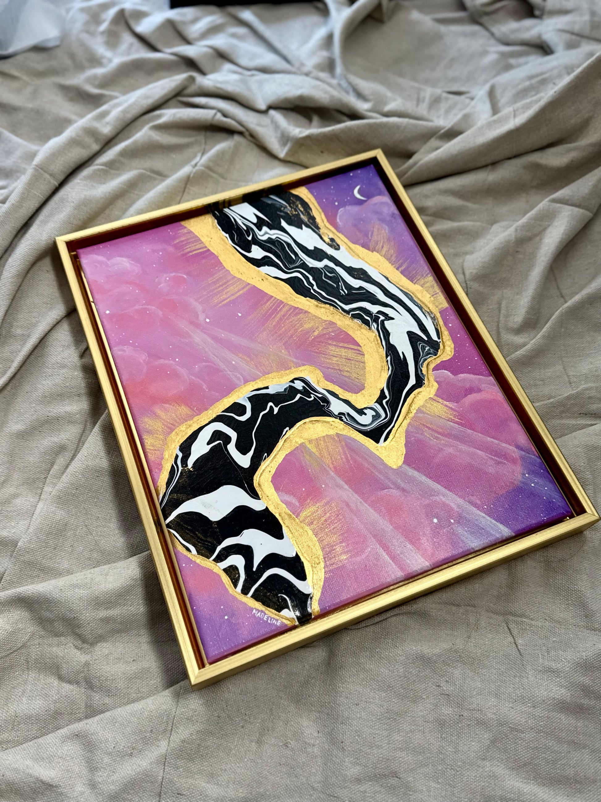 Pink Dreamscape - Original Framed Canvas Painting (XAOS)