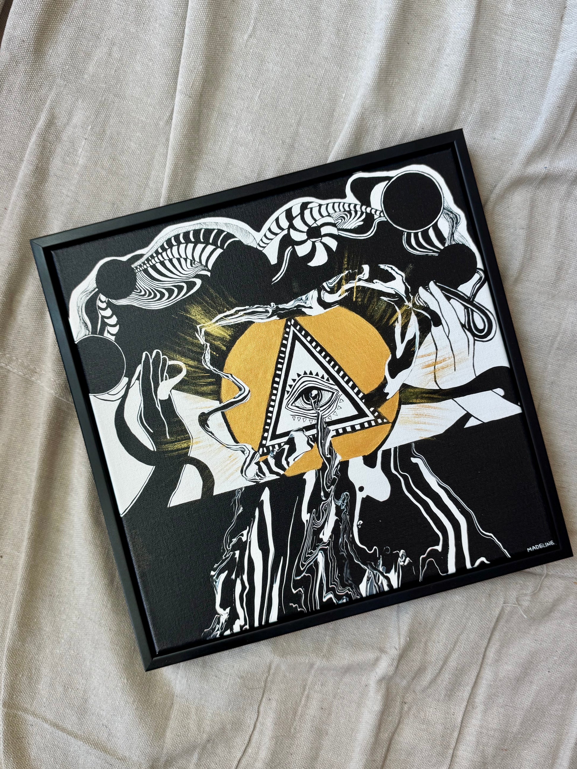 Eye of Creation - Framed Hand-Embellished Canvas Print 12x12 (XAOS)