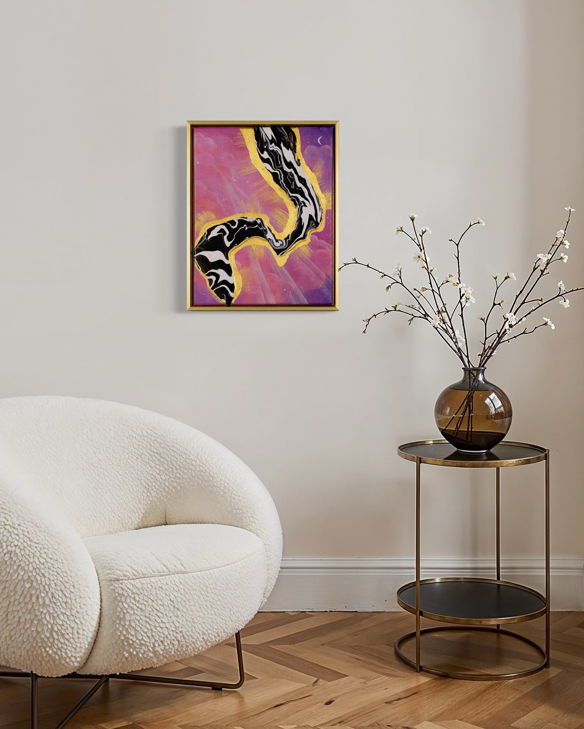 Pink Dreamscape - Original Framed Canvas Painting (XAOS)