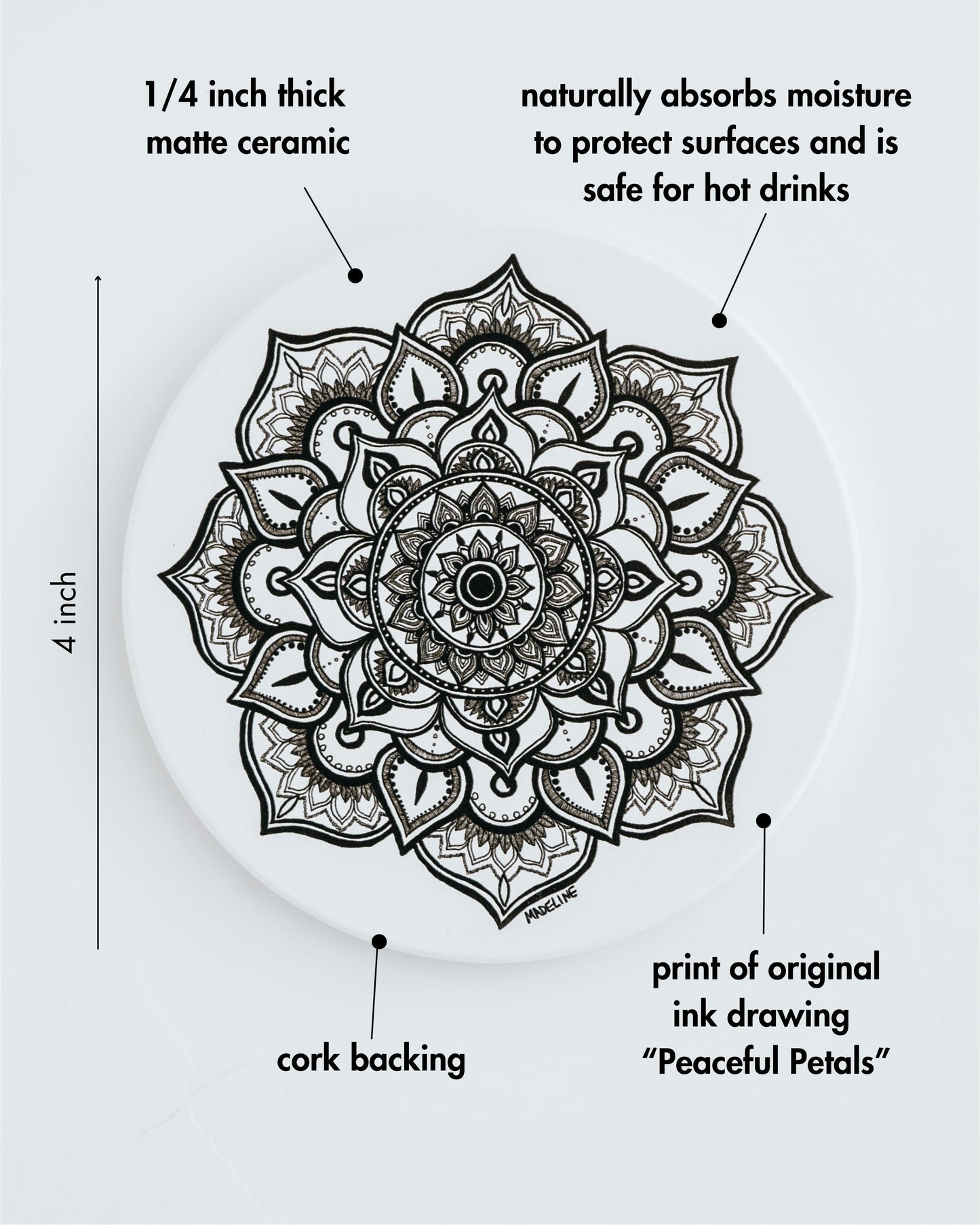 Peaceful Petals Ceramic Coaster Set of 4