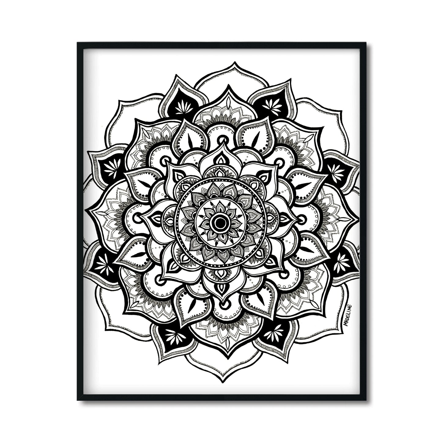 black and white floral mandala artwork