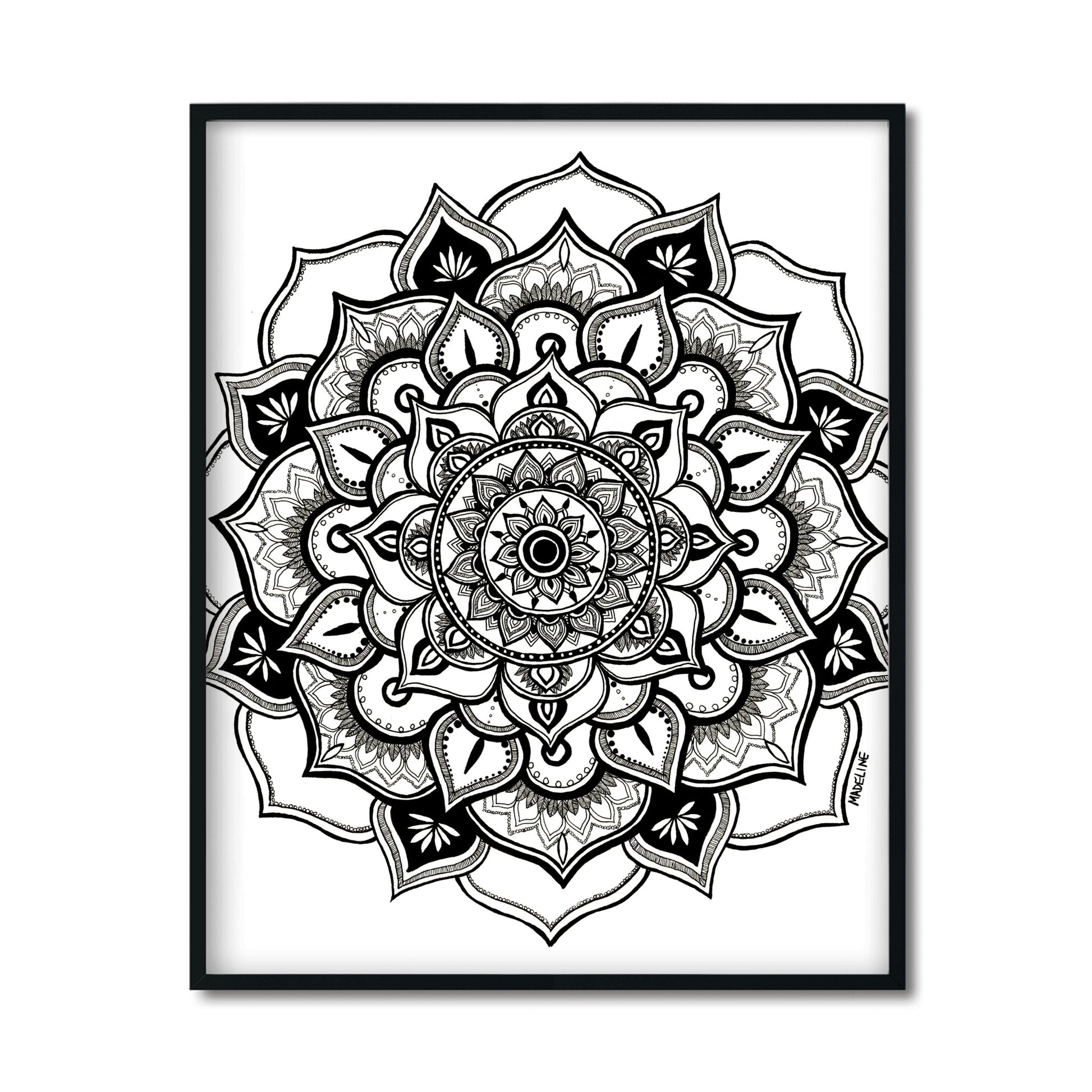 black and white floral mandala artwork
