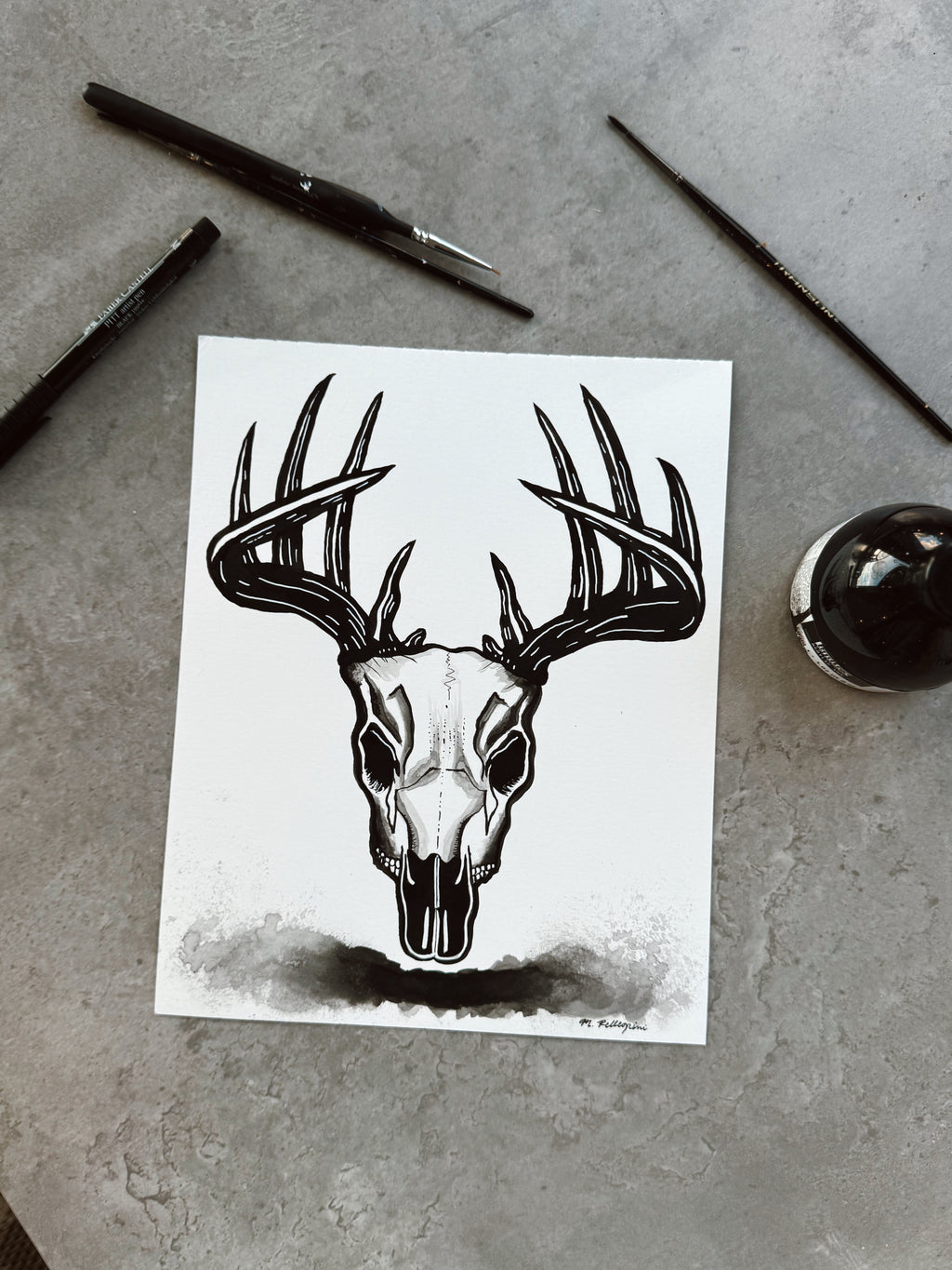 Deer (Day 5 Prompt) - 8x10 Ink Painting - SOLD