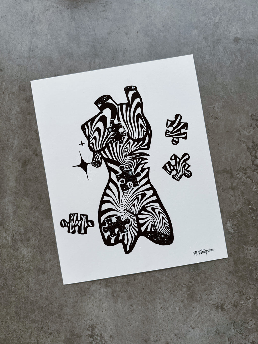 Puzzling (Inktober Day 26 Prompt) - 8x10 Ink Painting - SOLD