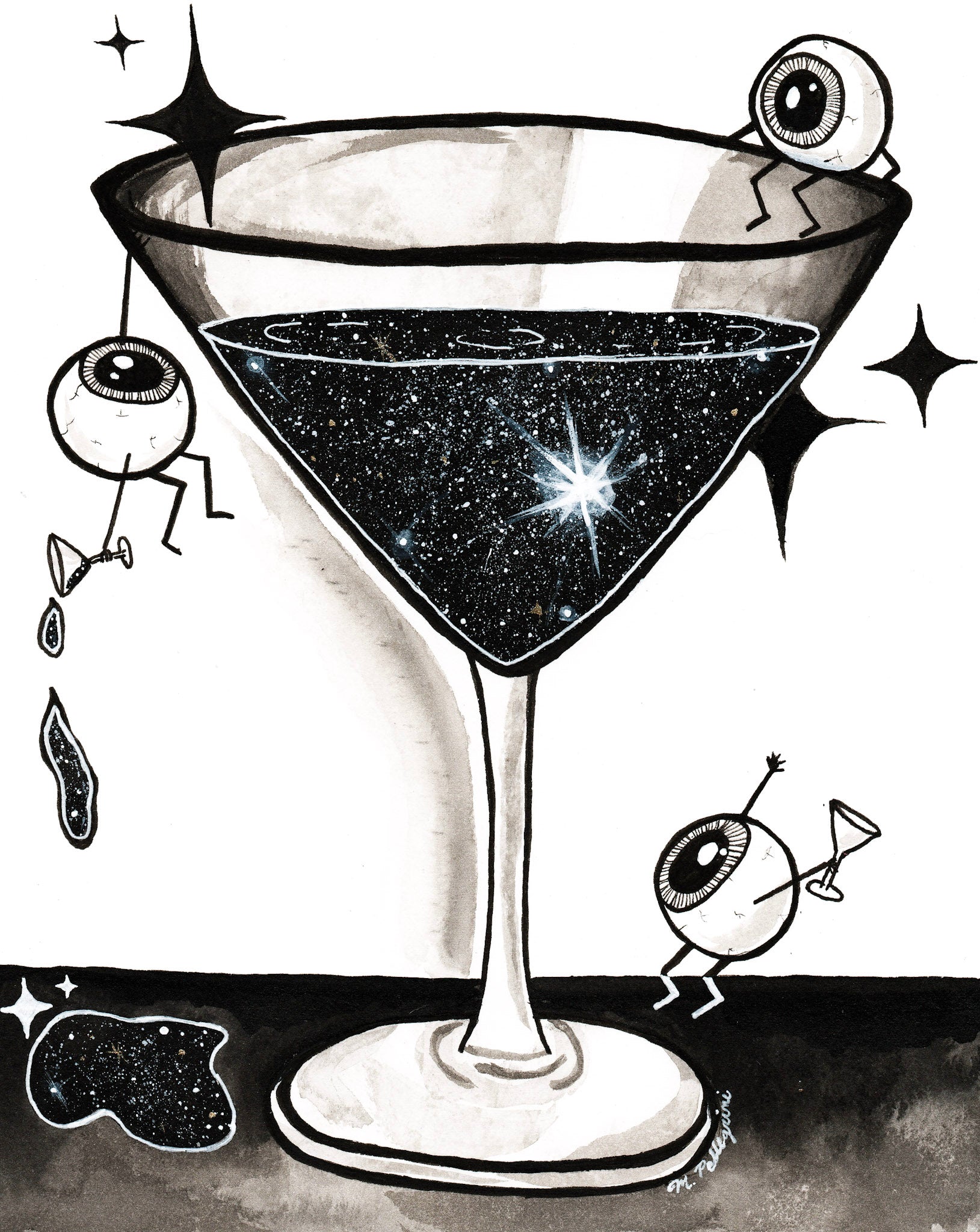 Drink (Inktober Day 13 Prompt) - Framed 8x10 Ink Painting - SOLD