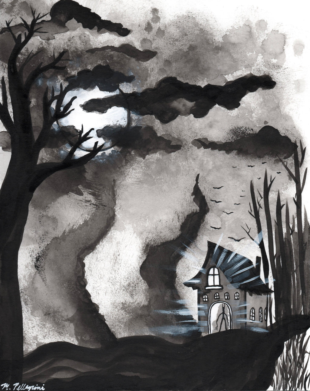 Murky (Inktober Day 4 Prompt) - Framed 8x10 Ink Painting - SOLD