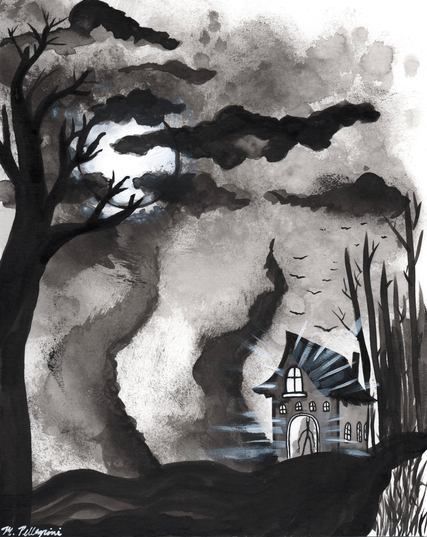 Murky (Inktober Day 4 Prompt) - Framed 8x10 Ink Painting - SOLD