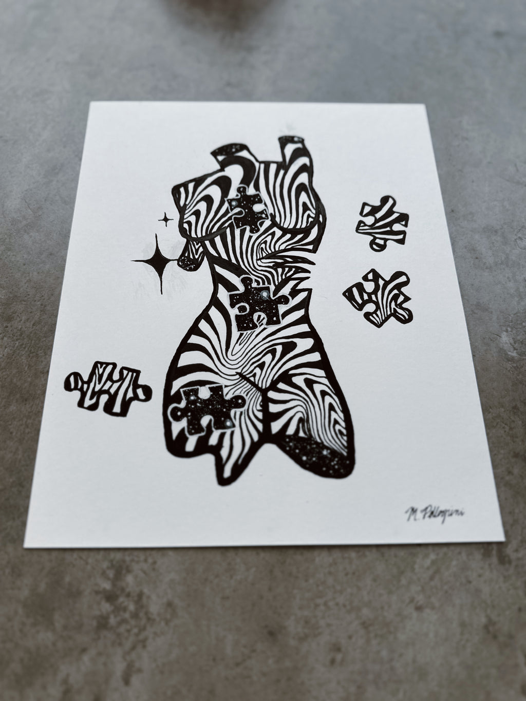 Puzzling (Inktober Day 26 Prompt) - 8x10 Ink Painting - SOLD