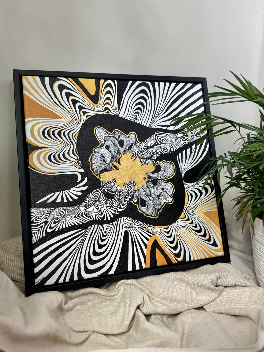 Connection - 12x12 Canvas Print with 24K Gold Leaf Hand-Embellishment & Black Floating Frame