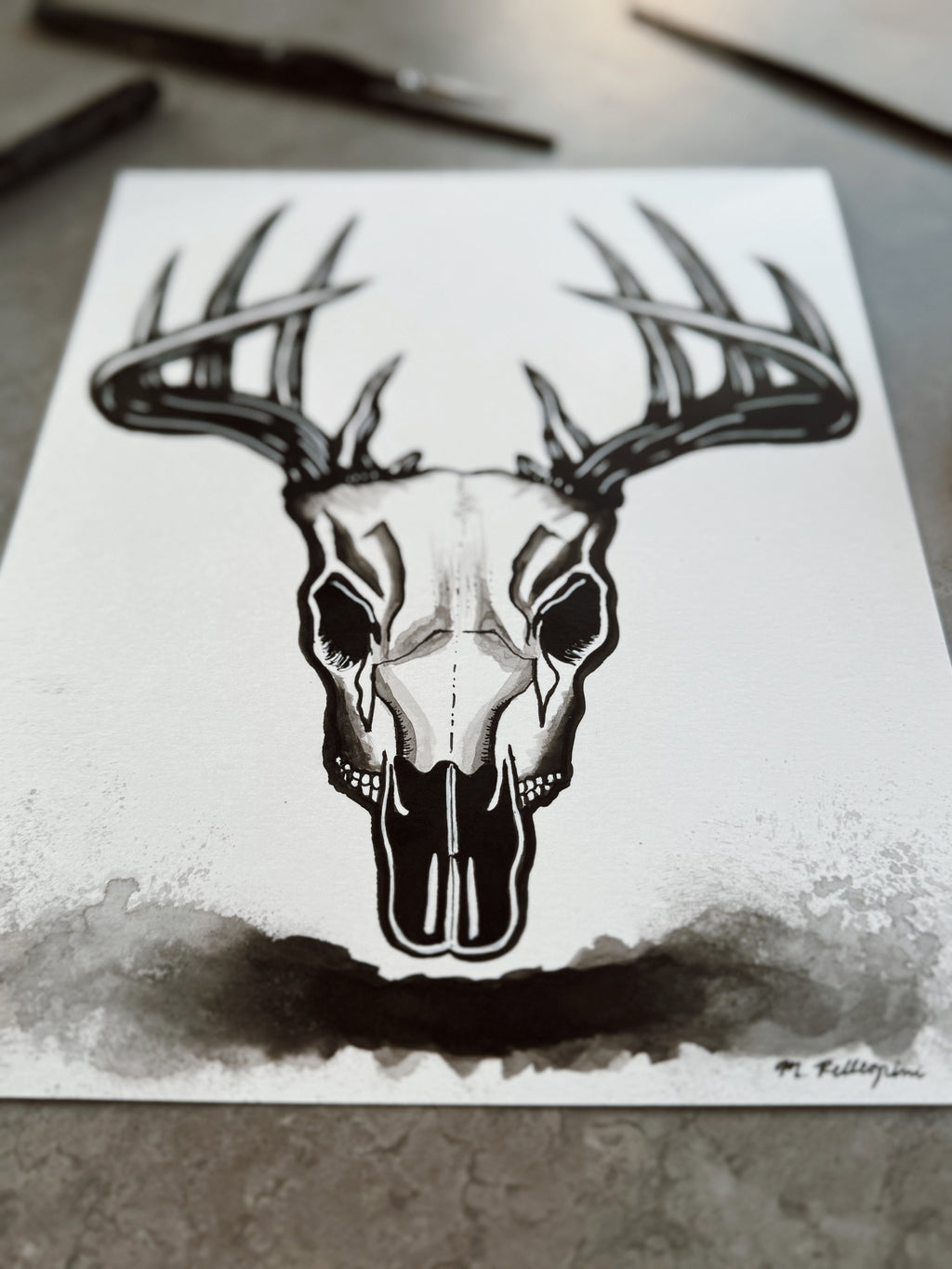 Deer (Day 5 Prompt) - 8x10 Ink Painting - SOLD