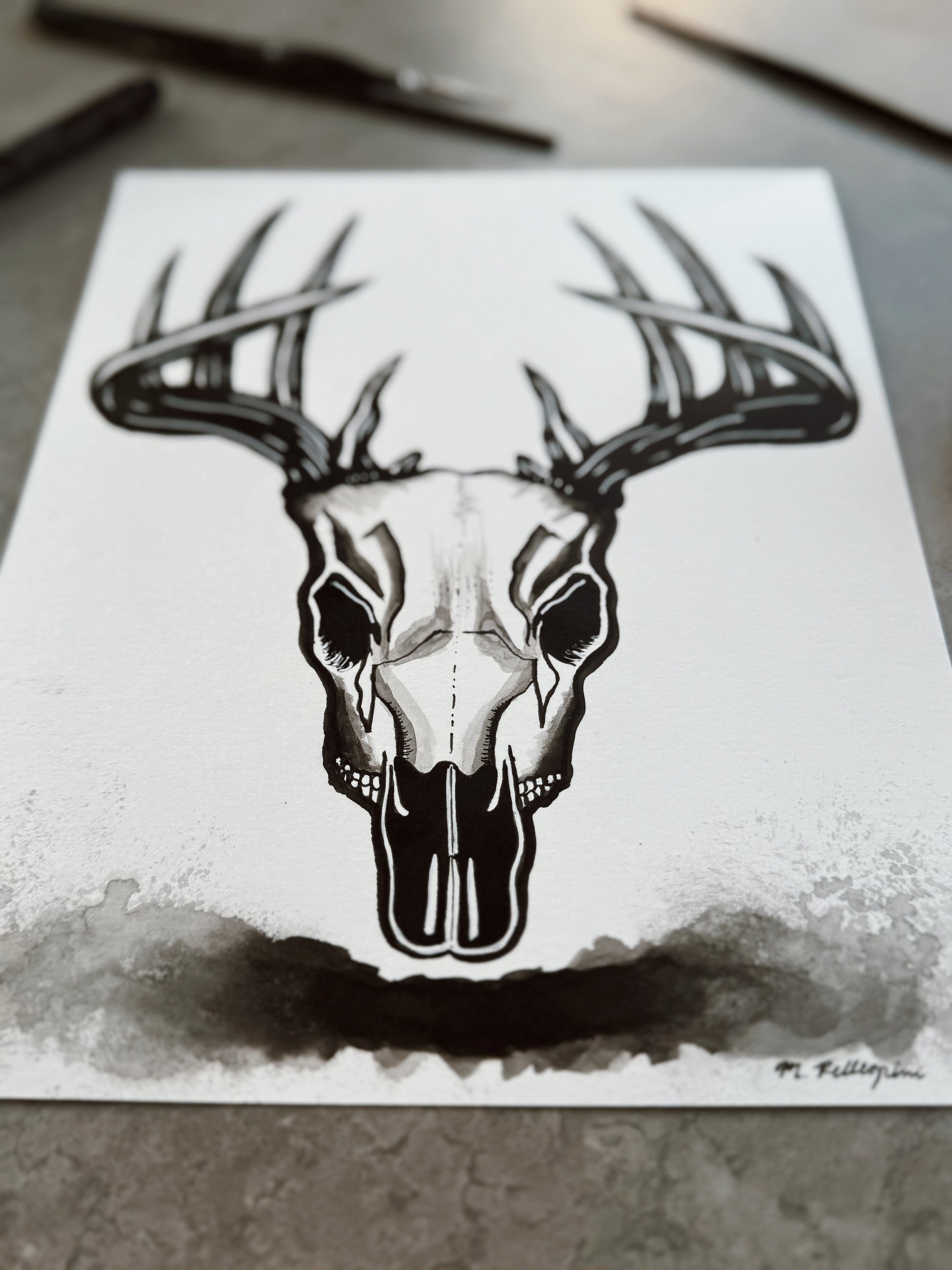 Deer (Day 5 Prompt) - 8x10 Ink Painting - SOLD