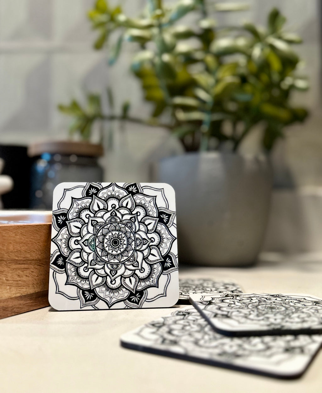 Peaceful Petals Masonite Coaster Set