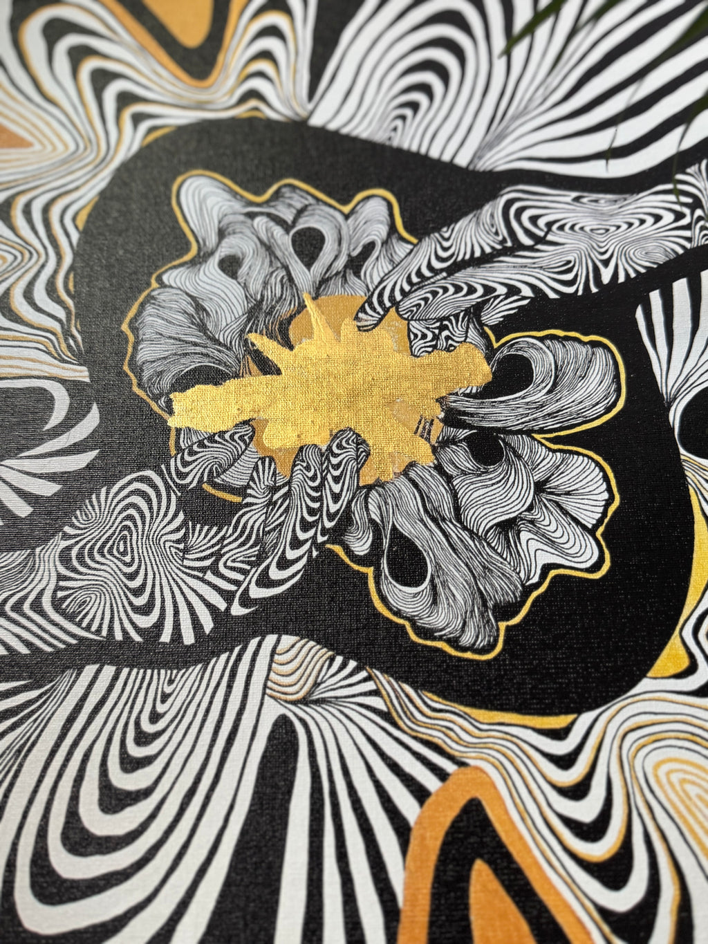 Connection - 12x12 Canvas Print with 24K Gold Leaf Hand-Embellishment & Black Floating Frame