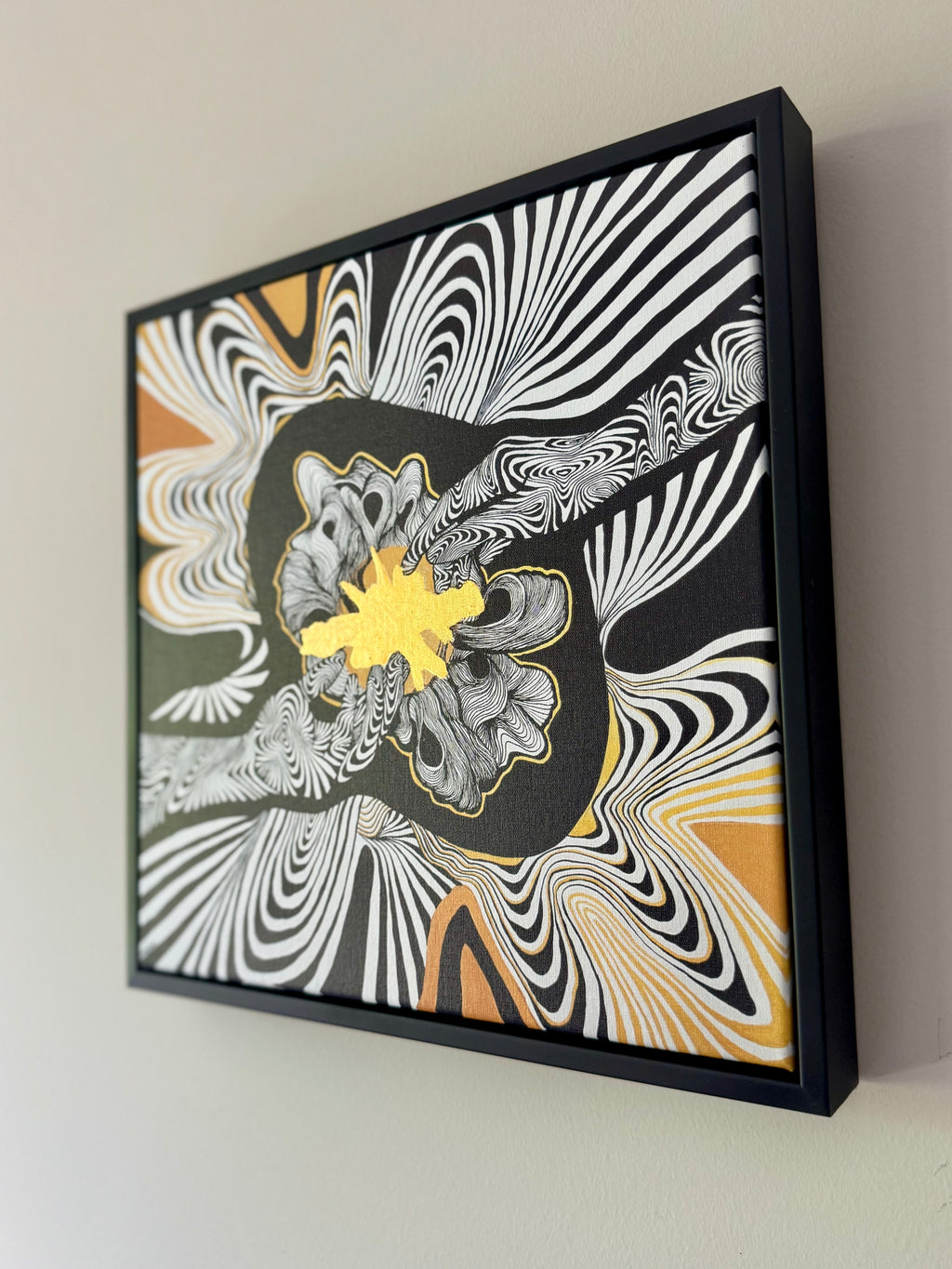 Connection - 12x12 Canvas Print with 24K Gold Leaf Hand-Embellishment & Black Floating Frame