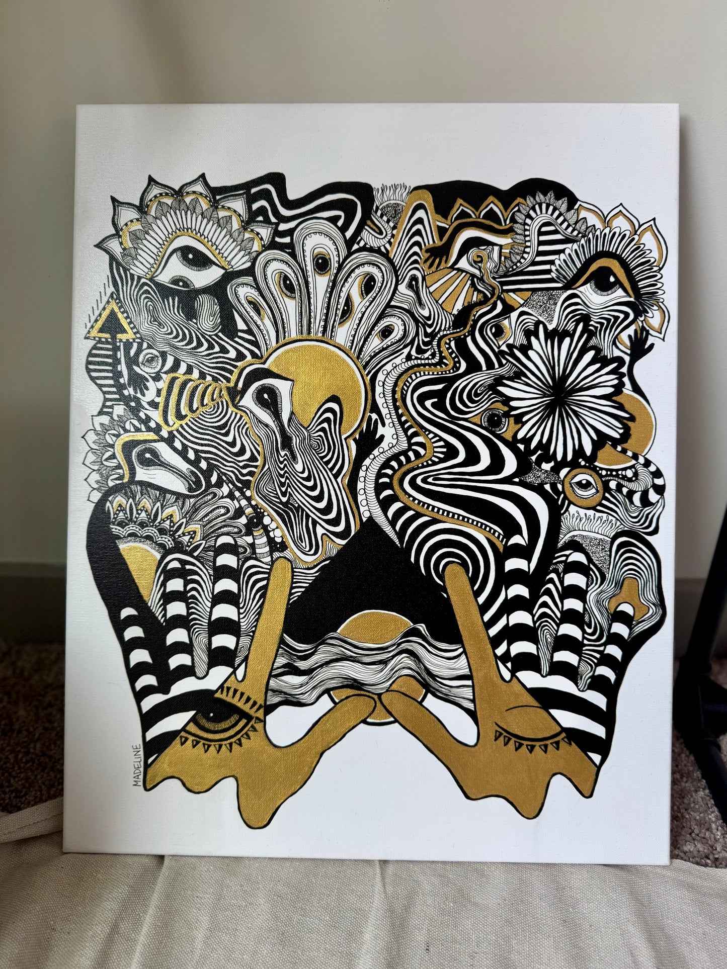 Flow State - Gold Hand-Embellished Canvas Print 24x30 (XAOS)