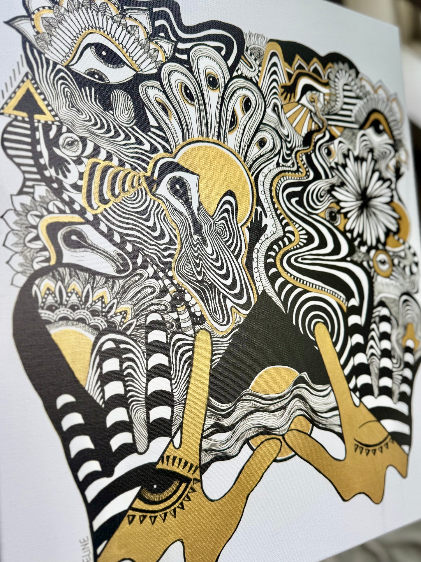Flow State - Gold Hand-Embellished Canvas Print 24x30 (XAOS)