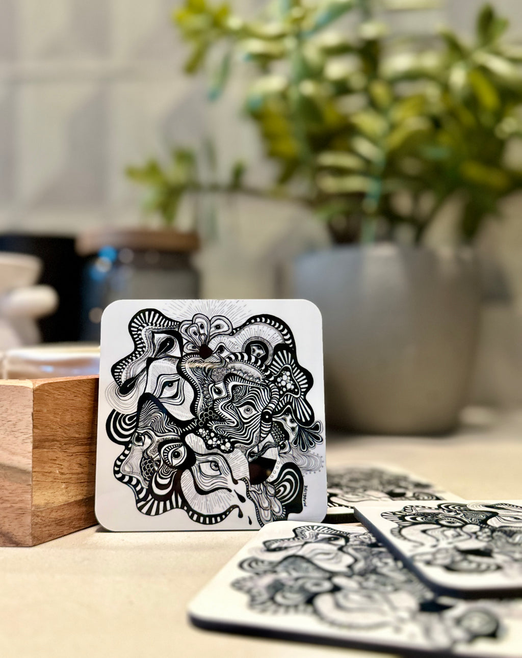 Vision Illusion Masonite Coaster Set