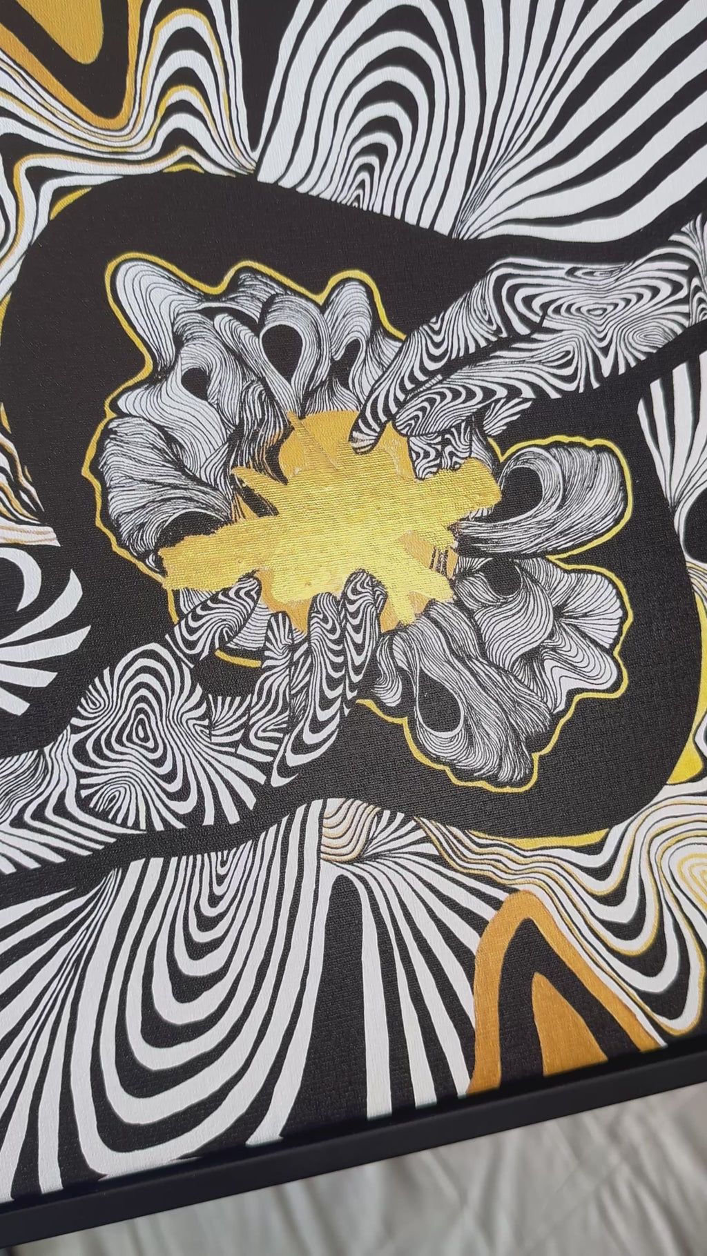Connection - 12x12 Canvas Print with 24K Gold Leaf Hand-Embellishment & Black Floating Frame